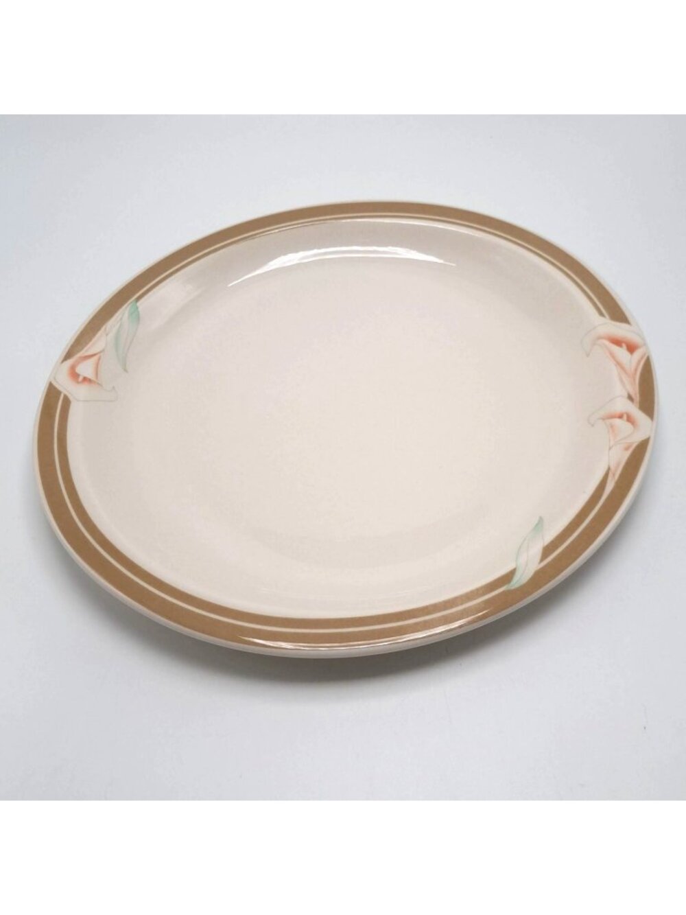 Syracuse China Calla Lily Oval Dinner Plate White Brown Floral Design 14-C
